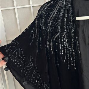 Vintage Black Velvet  Sequin Embellished Kimono / Jacket